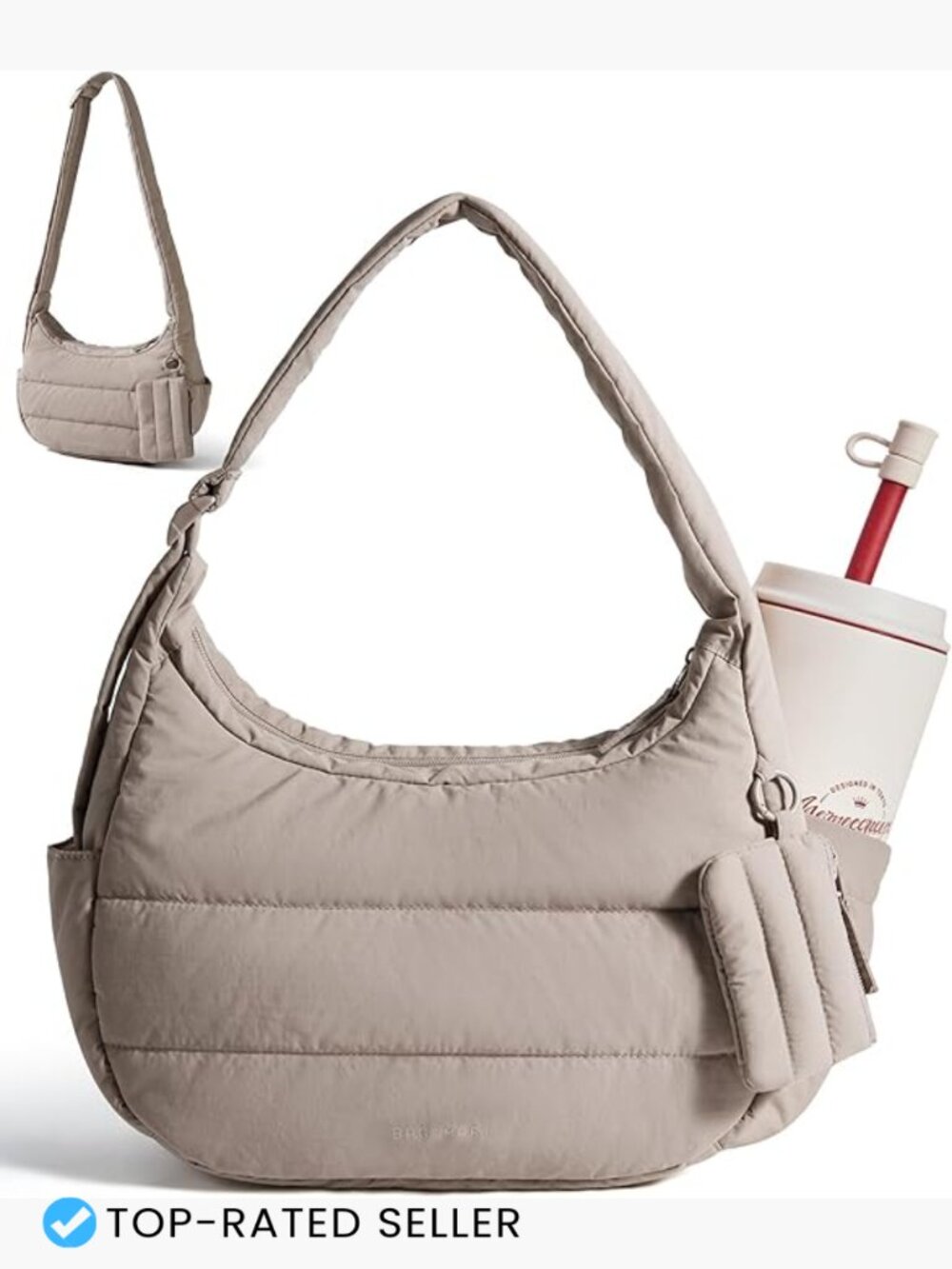 Small Quilted Crossbody Bag Fluffy Hobo Handbag Lightweight Travel Purse